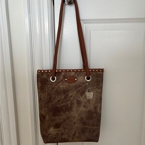Brown Tote Bag with Tan Straps